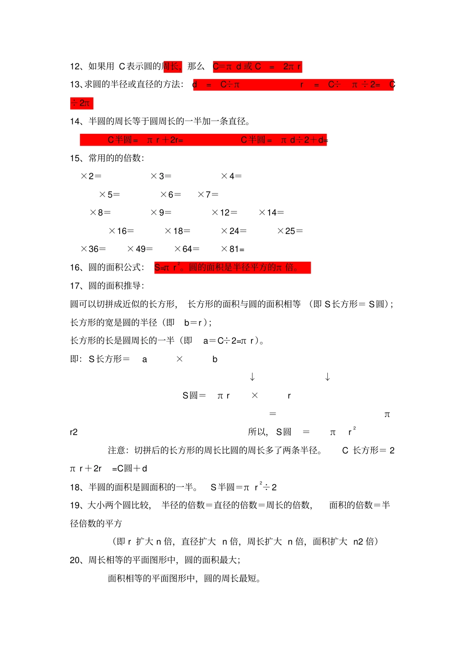 人教版小学六年级数学上册-圆的知识点+练习题_第2页