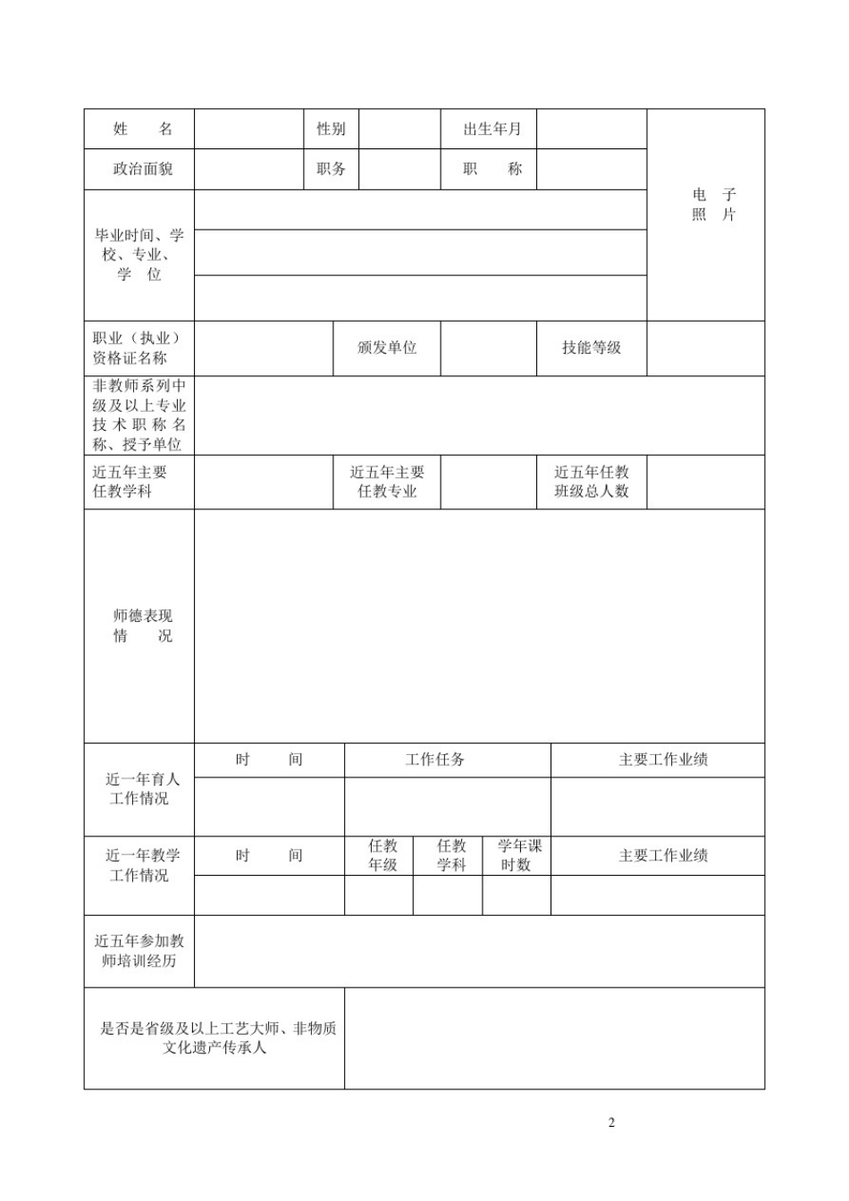 中等职业学校兼职“双师型”教师认定申请表_第2页