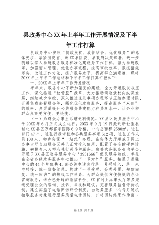 县政务中心上半年工作开展情况及下半年工作打算