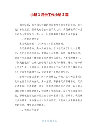 小班1月份工作小结2篇