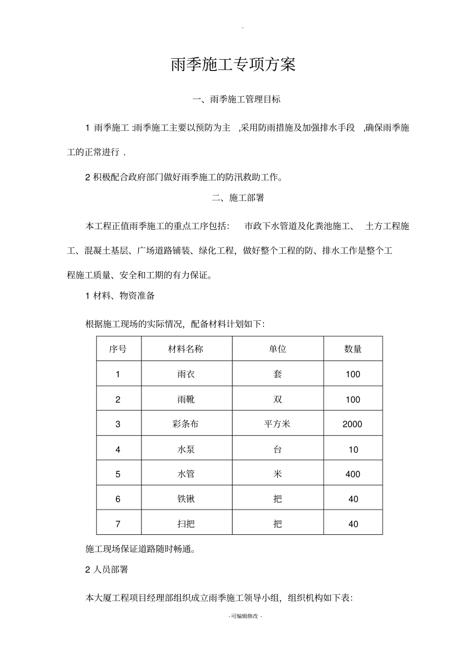园林绿化雨季施工方案-格式已调好_第1页