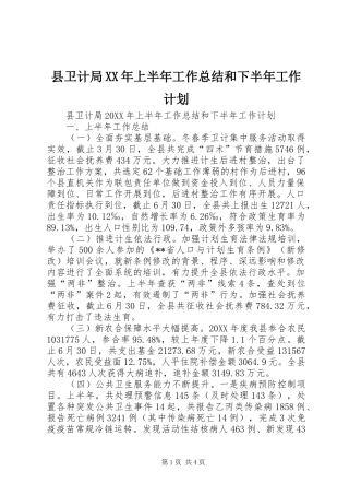县卫计局上半年工作总结和下半年工作计划