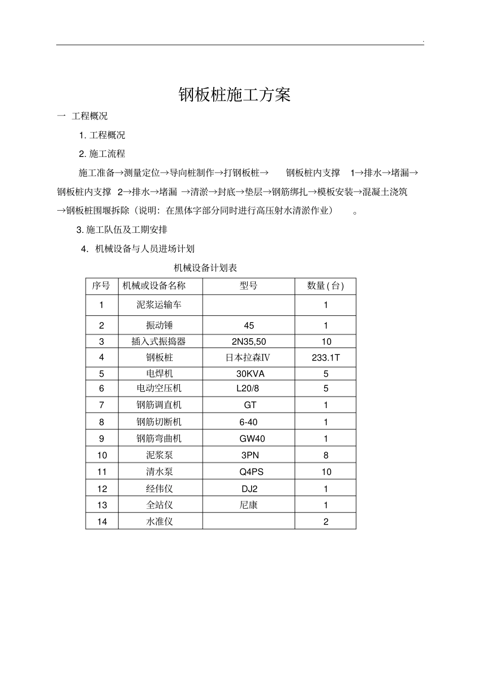 围堰钢板桩支护专项施工方案_第1页