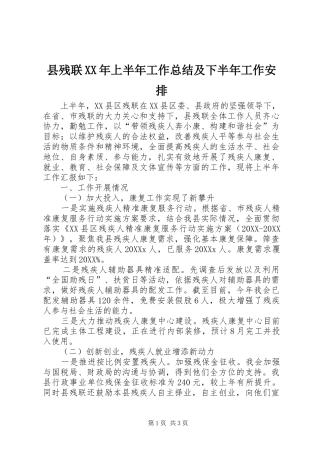 县残联上半年工作总结及下半年工作安排