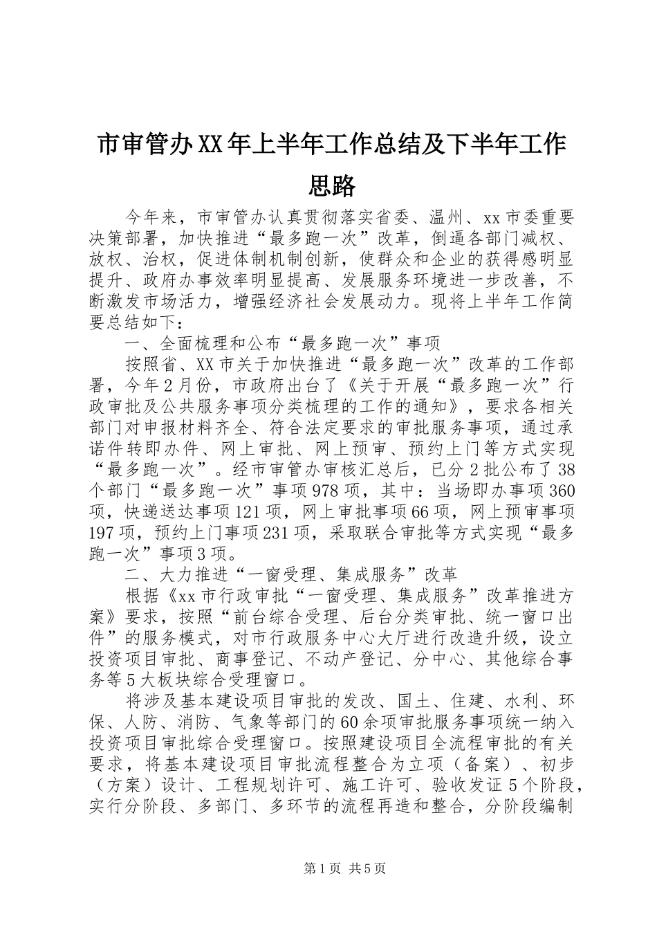 市审管办上半年工作总结及下半年工作思路_第1页