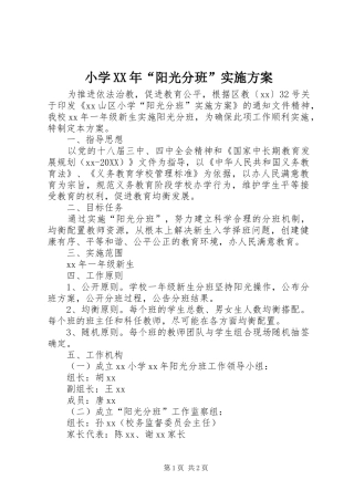 小学阳光分班实施方案