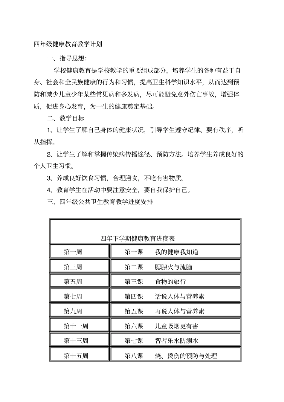 四年级下册健康教育教学计划教案总结_第1页