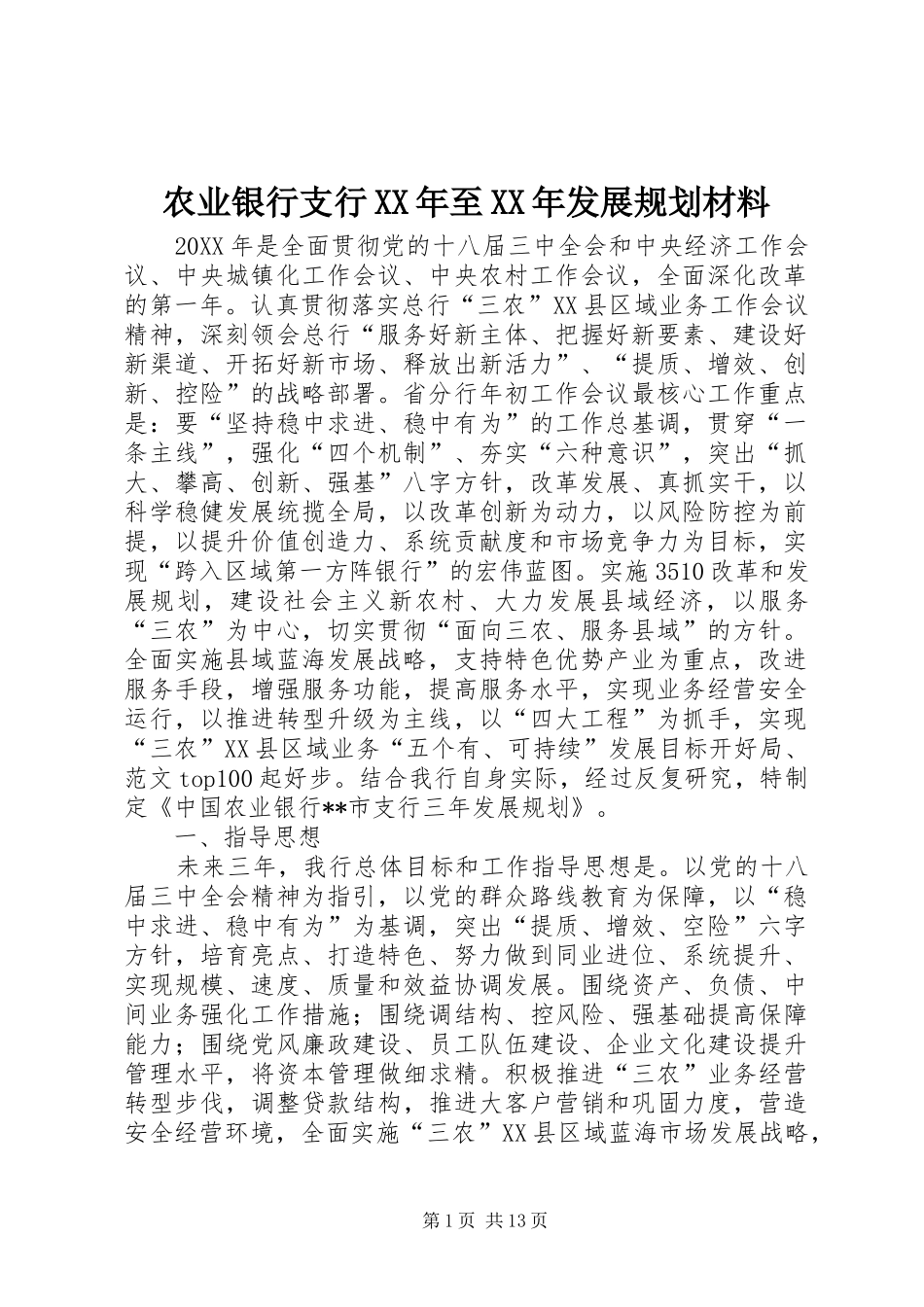 农业银行支行至发展规划材料_第1页