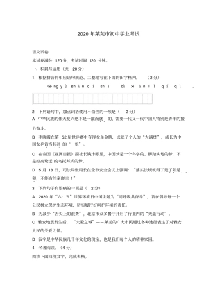 山东省莱芜市2020年中考语文真题试题