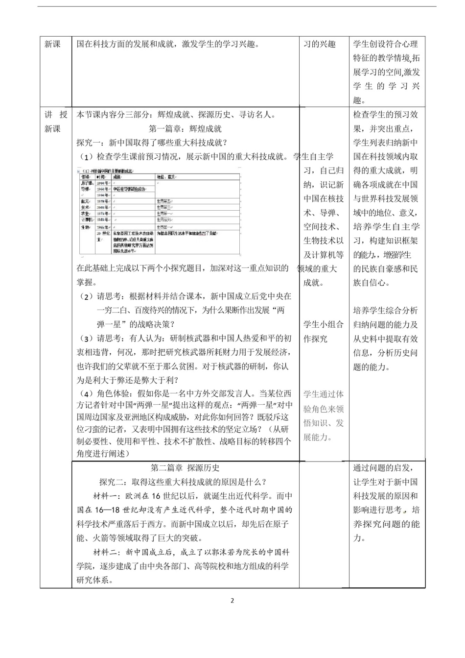 人教版必修3历史：第19课建国以来的重大科技成就教学设计1_第2页
