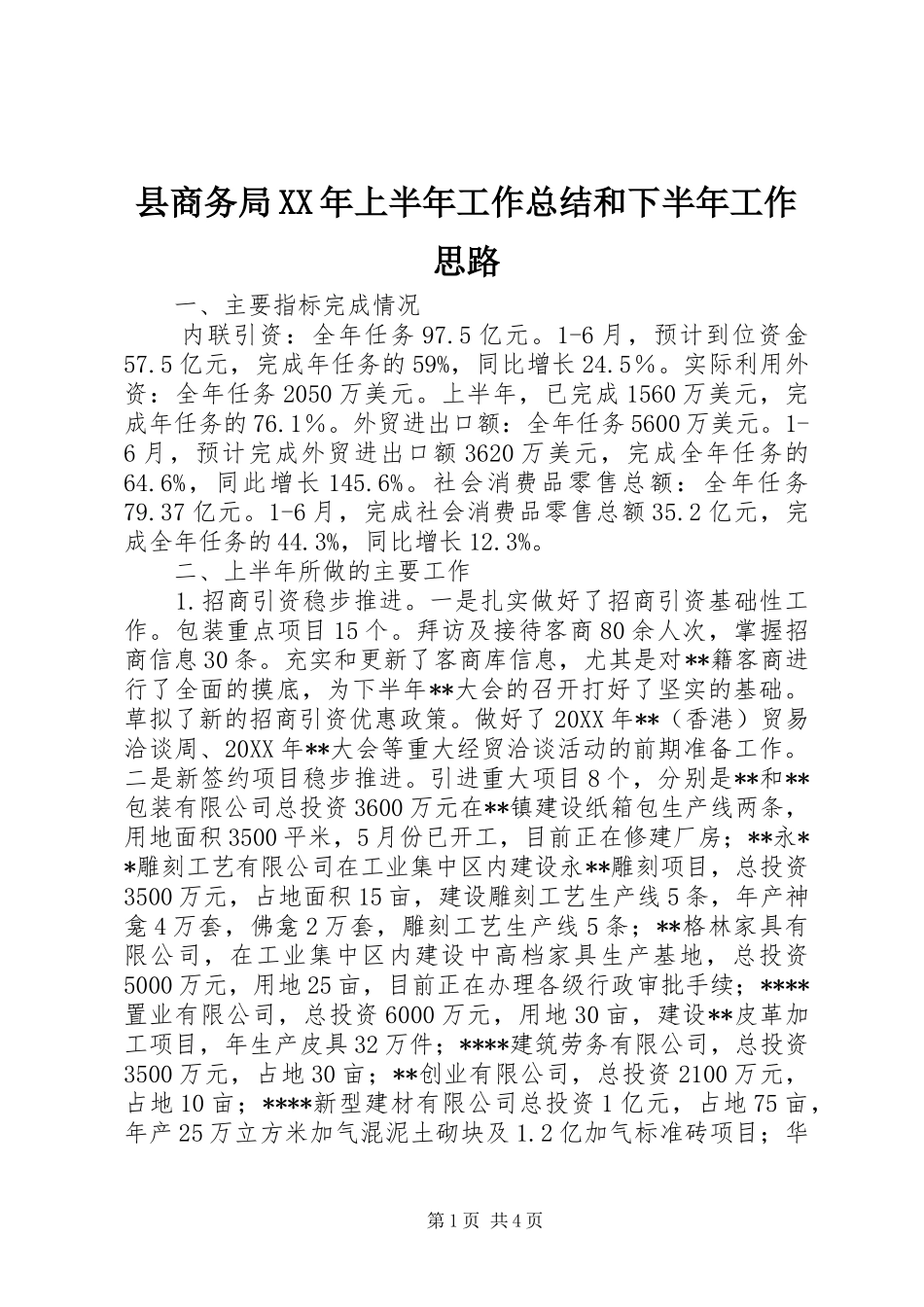 县商务局上半年工作总结和下半年工作思路_第1页