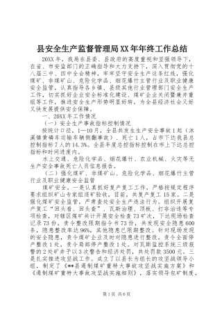 县安全生产监督管理局年终工作总结
