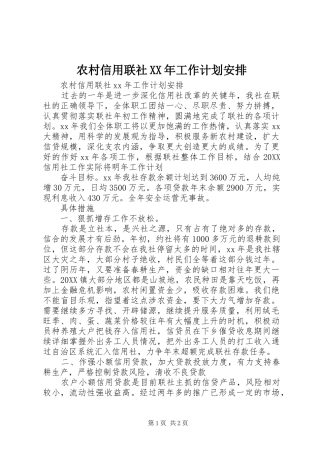 农村信用联社工作计划安排