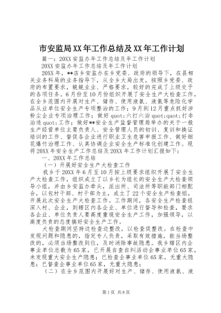 市安监局工作总结及工作计划