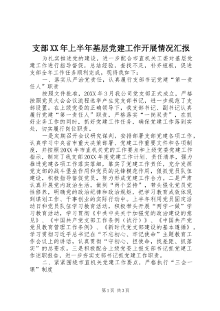 支部上半年基层党建工作开展情况汇报
