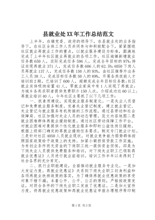 县就业处工作总结范文