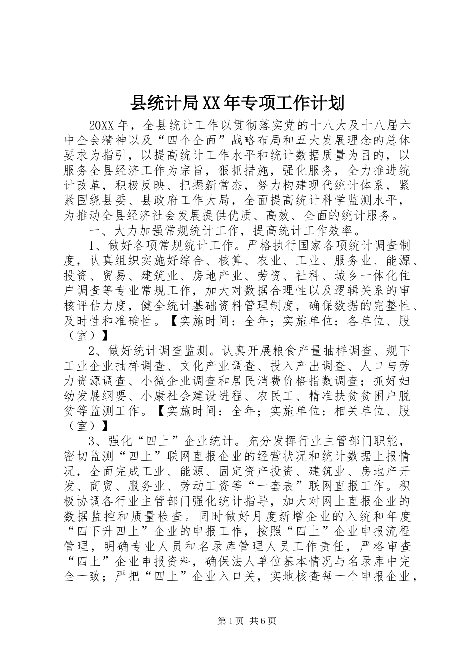 县统计局专项工作计划_第1页