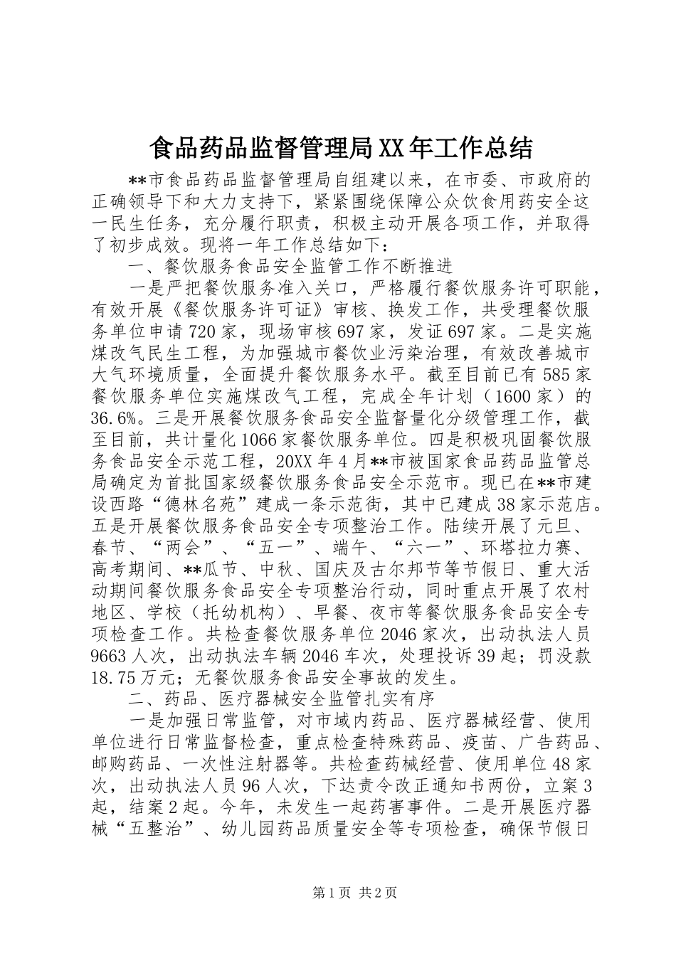食品药品监督管理局工作总结_第1页