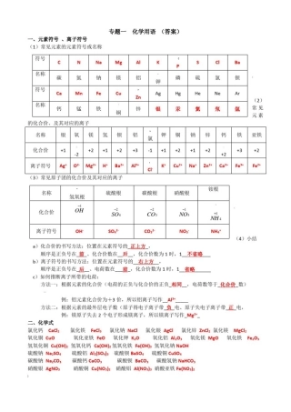 初中化学用语训练题(含答案)