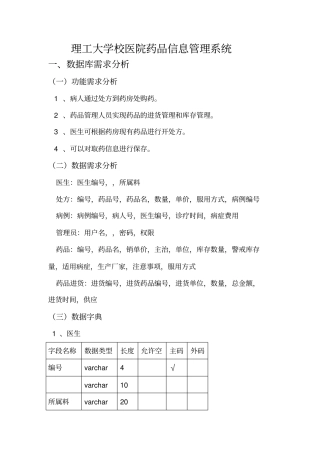 医院药品管理系统设计说明