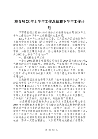 粮食局上半年工作总结和下半年工作计划
