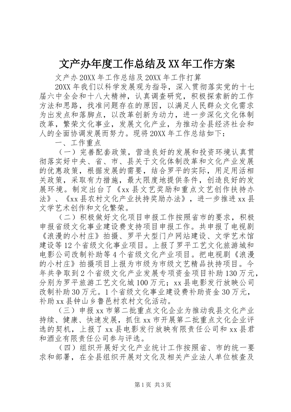 文产办年度工作总结及工作方案_第1页