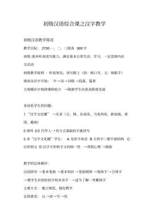 初级汉语综合课之汉字教学知识点整理北语听课完整版