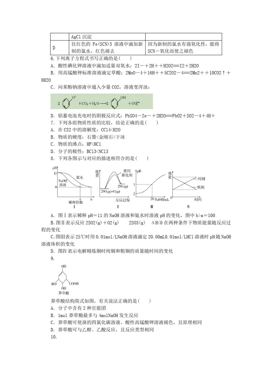 天津市滨海新区七所重点中学2020届高三毕业班联考化学试卷_第2页