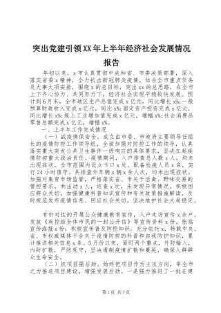 突出党建引领上半年经济社会发展情况报告