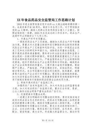 食品药品安全监管局工作思路计划