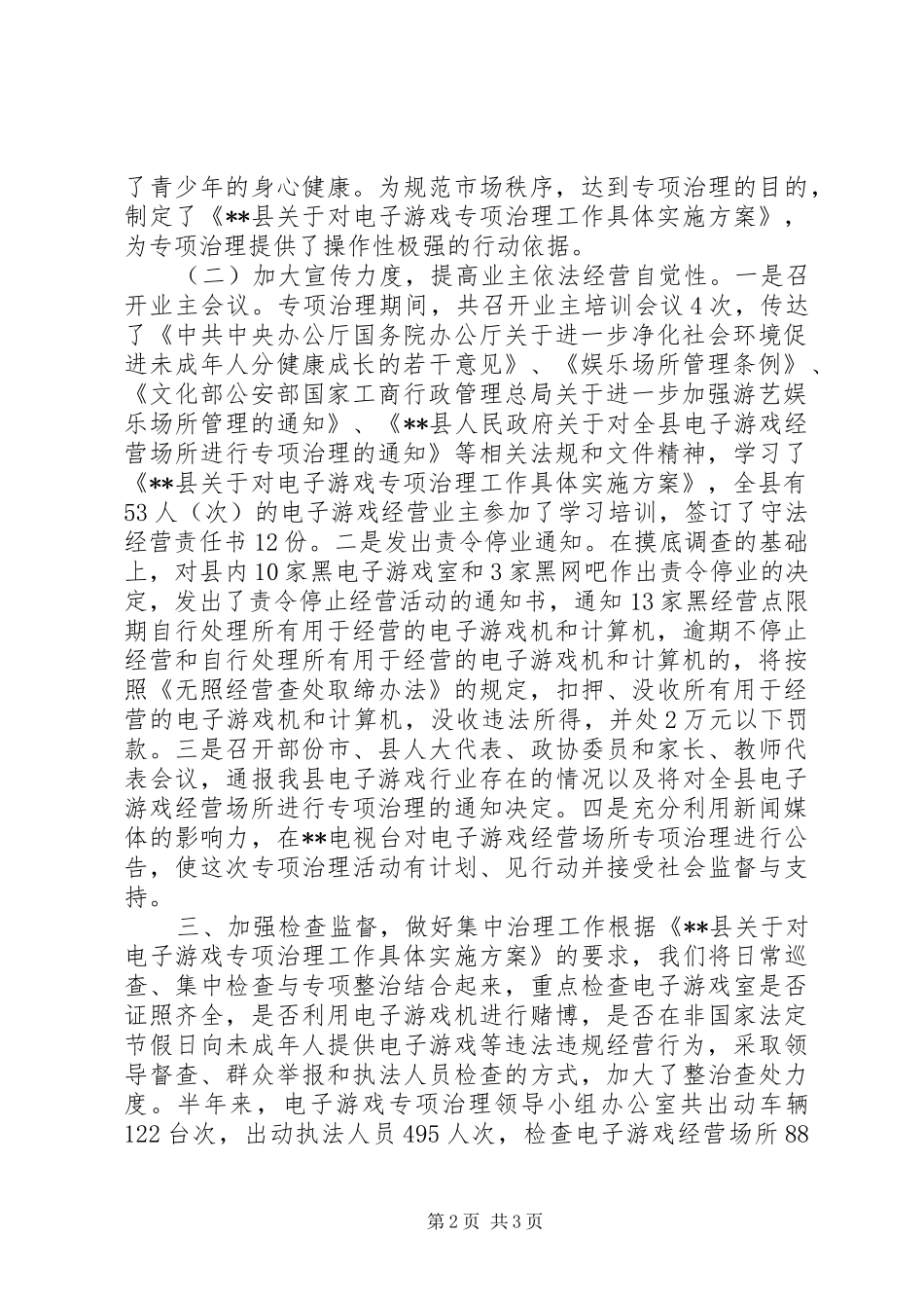 县电子游戏经营场所专项治理工作总结_第2页