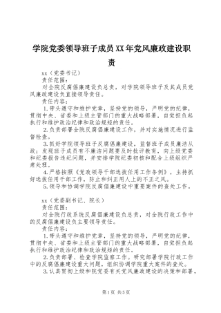 学院党委领导班子成员党风廉政建设职责
