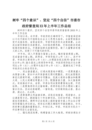 树牢四个意识坚定四个自信市委市政府督查局上半年工作总结