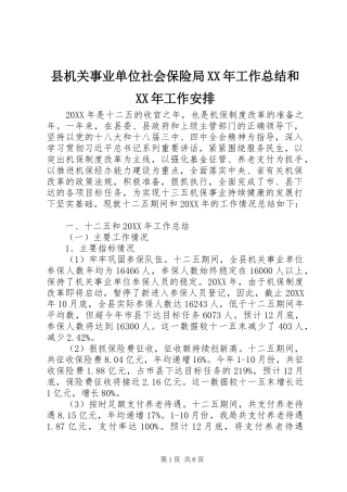 县机关事业单位社会保险局工作总结和工作安排