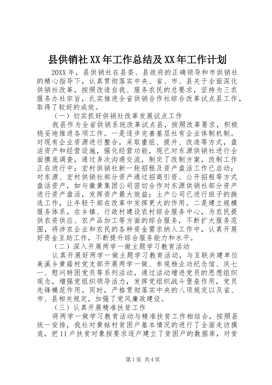 县供销社工作总结及工作计划_第1页