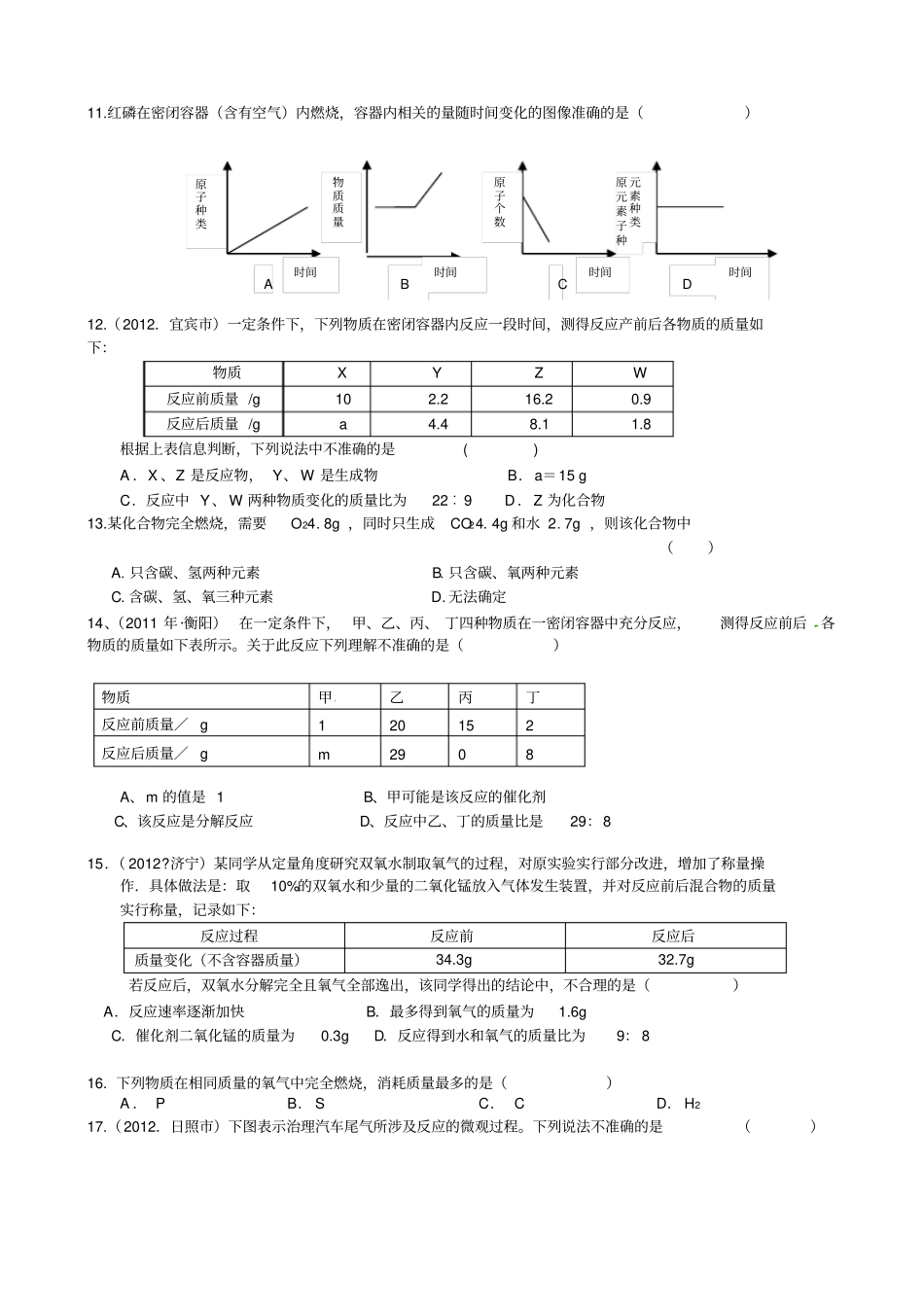 初三化学试题___第五单元化学方程式测试题及答案_第2页