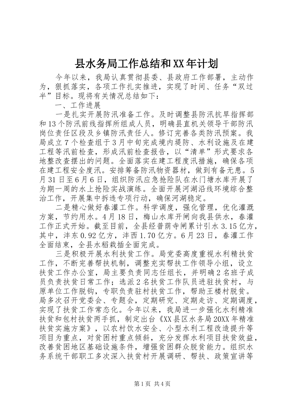 县水务局工作总结和计划_第1页