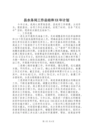 县水务局工作总结和计划