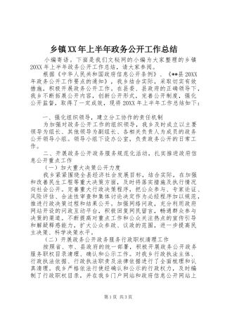 乡镇上半年政务公开工作总结