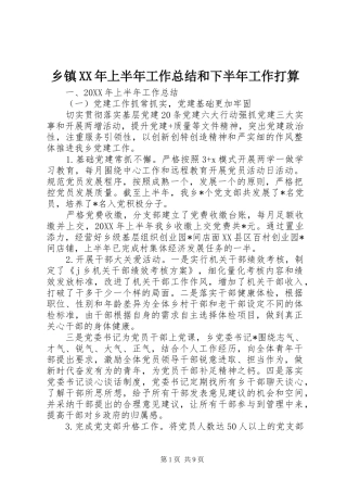 乡镇上半年工作总结和下半年工作打算