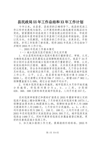 县民政局工作总结和工作计划