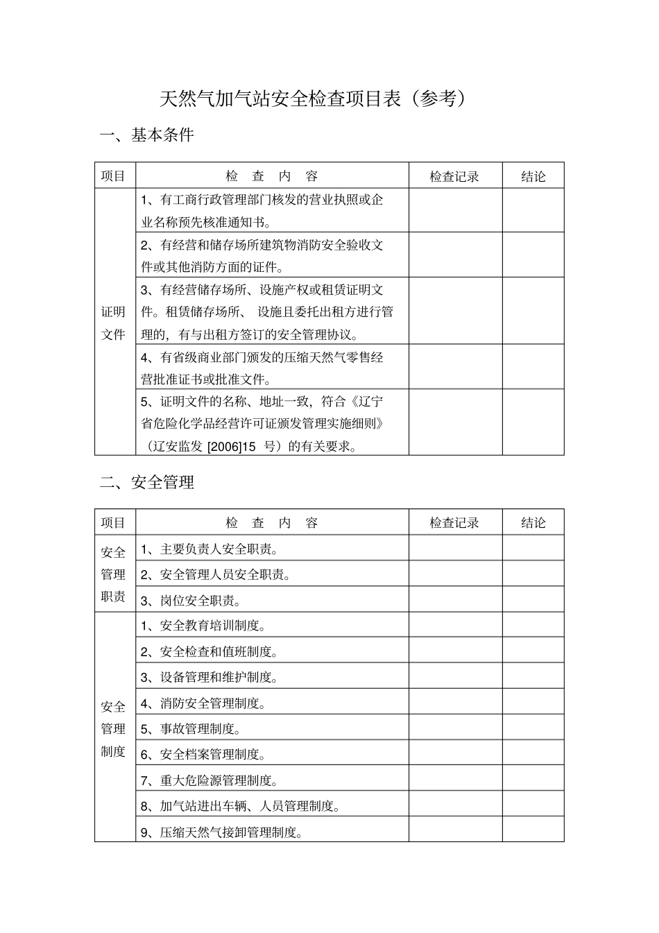 天然气加气站安全检查内容(参考)_第1页