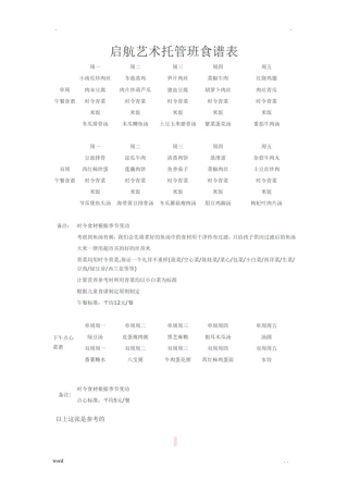 启航艺术托管班食谱表