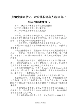 乡镇党委副书记政府镇长提名人选上半年述职述廉报告