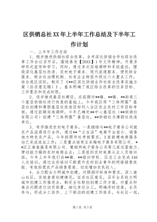 区供销总社上半年工作总结及下半年工作计划