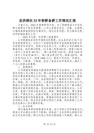 县供销社春耕备耕工作情况汇报