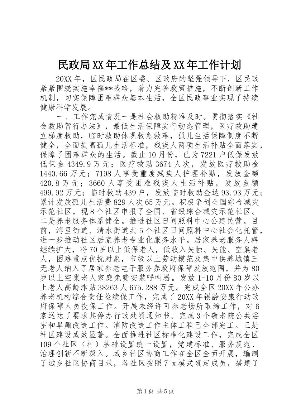 民政局工作总结及工作计划_第1页