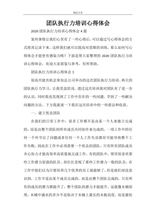 团队执行力培训心得体会