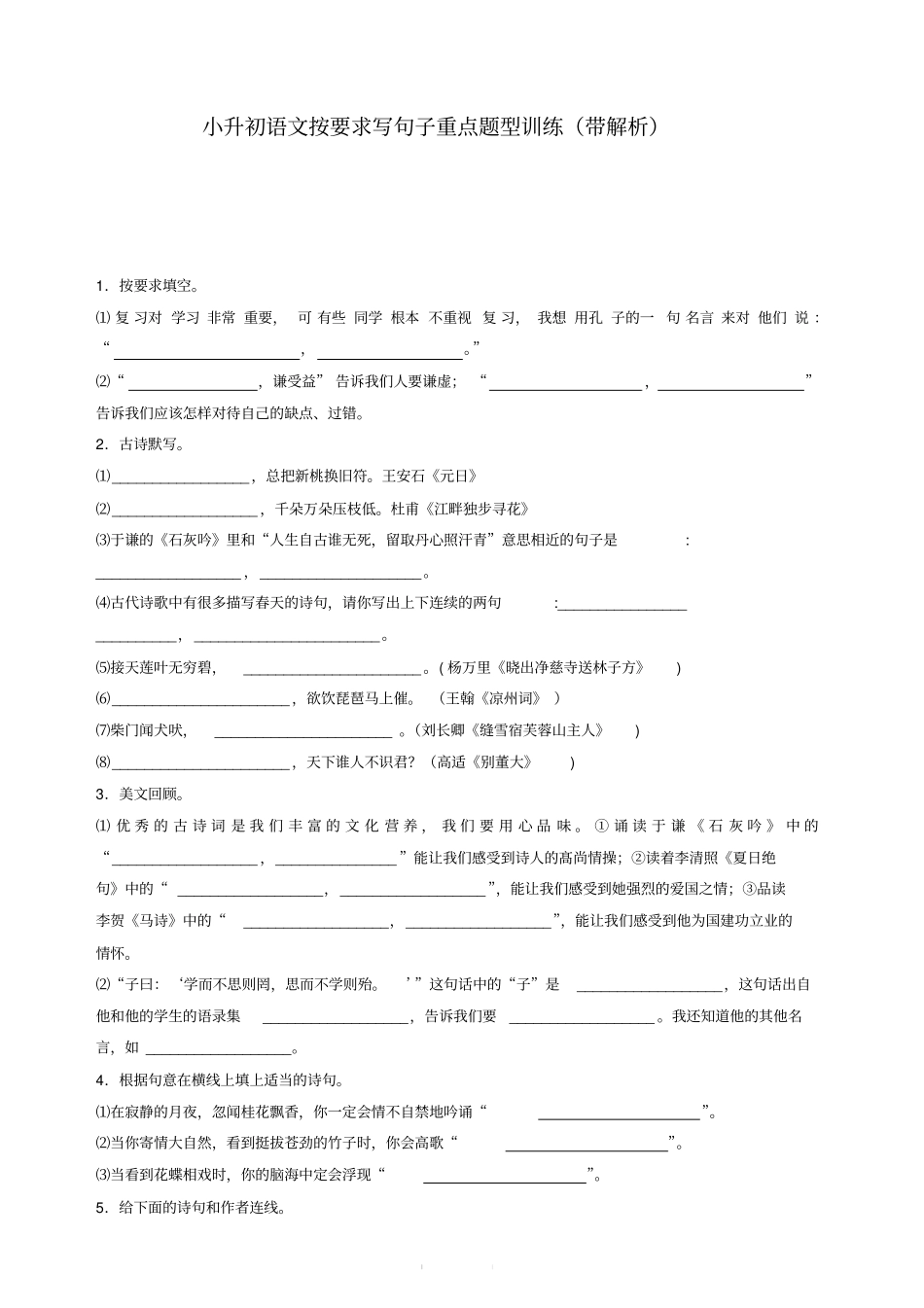 小升初语文专项训练-按要求写句子_第1页