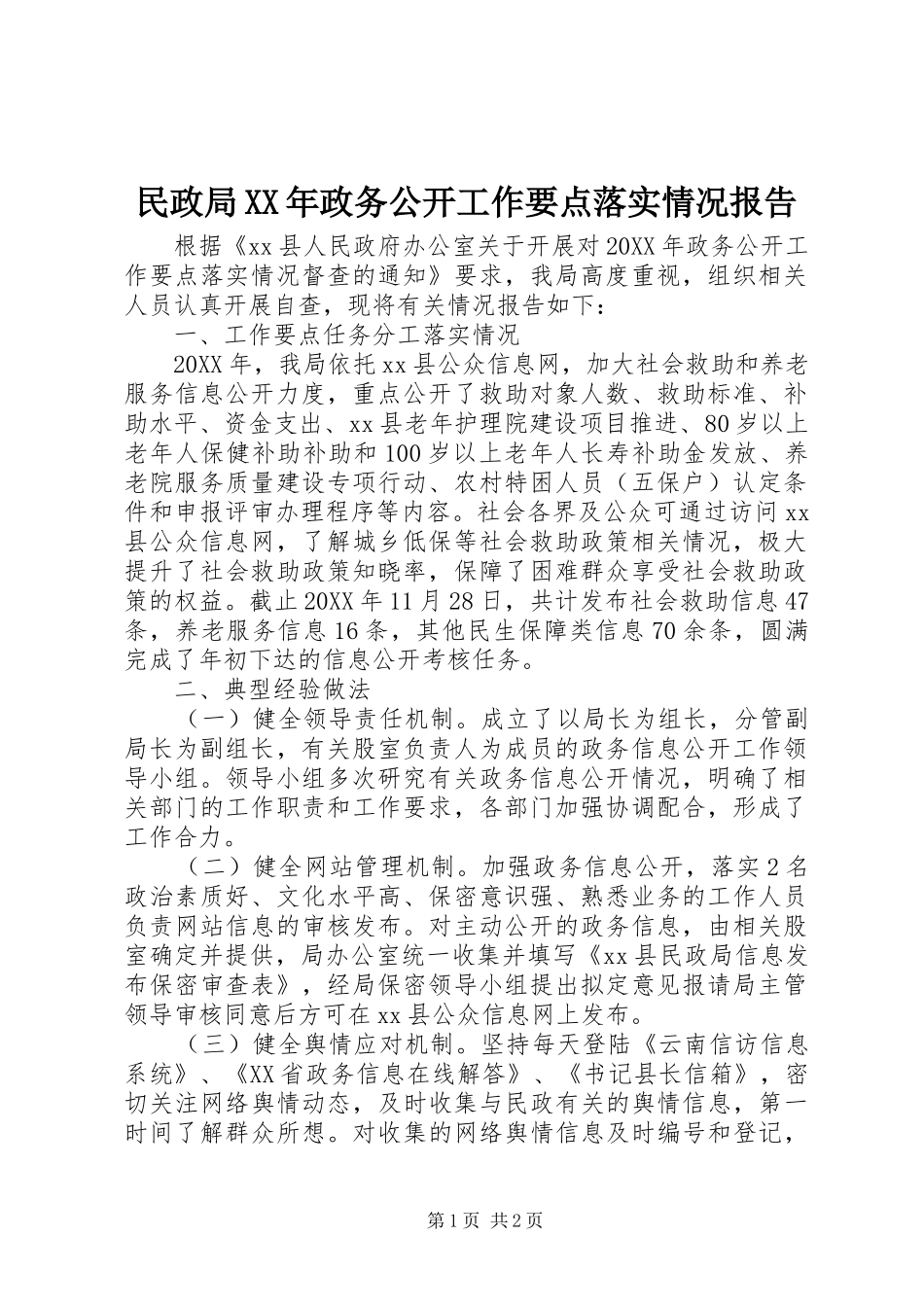 民政局政务公开工作要点落实情况报告_第1页